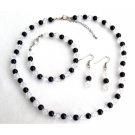 NS1317 Affordable Bridesmaid Gift Black Pearls Clear Crystals Complete Jewelry Set