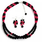 NS1348 Twisted Double Strand Necklace Magenta And Black Pearls Bridesmaid Pink Black Jewelry Set