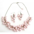 NS1326 Soft Pink Pearl Chunky Beaded Necklace With Earring Bridal Gift