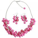 NS1302 Bridesmaid Affordable Hot Pink Cluster Necklace Set Gorgeous Wedding Gift