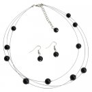 NS1279 Gorgeous Black Pearls Floating Three Stranded Necklace Wedding Jewelry