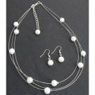 NS1281 Bridal Jewelry White Pearls Floating Gorgeous Necklace Earrings