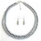 NS1356 Bridal Pearl Jewelry Set Lite Gray Double Strand Earrings Set