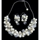 NS1355 Clusters Of Ivory Pearls And Clear Crystals Elegant Bridal Jewelry