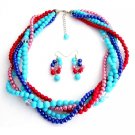 NS1337 Summer Beach Multi Color Pearls Five Strand Braided Necklace With Dangling Earrings