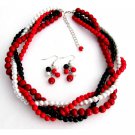 NS1333 Braided Twisted Chunky Wedding Jewelry Set Red White Black Four Strands Necklace