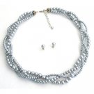 NS1313 Gray Pearls Wedding Jewelry Set With Different Pearl Sizes Twisted Three Stands