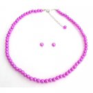 UNS172 Purple Pearl Necklace with Stud Earrings Jewelry Set