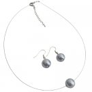 UNS155 Delicate Eelegancy Gray Single Pearl Necklace with Earrings Set