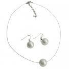 UNS160 Impressive White Single Pearl Lovely Necklcae Earrings Set