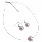 UNS159 Mauve Single Pearl Necklcae Earrings Set Variety Jewelry