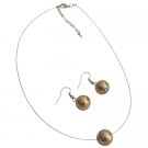 UNS154 Ultimate Wedding Jewelry Bronze Single Pearl Necklace Earrings