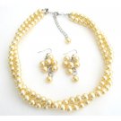 NS1324 Maid of Honor Jewelry In Yellow Pearls Twisted Necklace With Grape Earrings