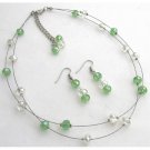 NS1284 Peridot AB Crystals Glass Beads Back Drop Down Necklace With Earrings
