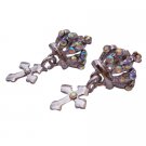 D244 Beautiful Crown Shaped Earrings w/ Dangling Cross