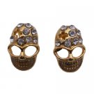 D234 Gold Skull Head Earrings w/ Clear Stud Decorated Earrings