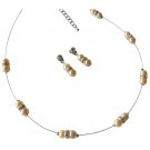 NS1233 Delicate Simple Peach Pearls & Glistening Rhinestones Jewelry Set