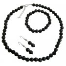 NS1156 Multi-Faceted Bead Necklace Bracelet & Earrings Set