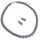 NS1162 Wedding Favors Jewelry Gray Pearls Silver Rondells Necklace Earrings