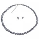 NS1267 Wedding Jewelry Stunning Dark Gray Pearl Necklace Stud Earrings