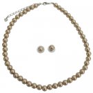 NS1260 Junior Bridesmaid Bronze Pearl Necklace Stud Earrings Bridesmaid Set