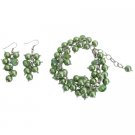 TB1109 Kelly Green Cluster Twisted Bracelet Earrings Prom Flower Girl Jewelry Set