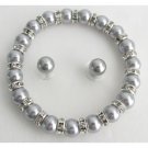 TB1141  Complete classic Collection Silver Gray Pearl Stretchable Bracelet Stud Earrings