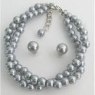 TB1160  Gorgeous Double Strand Bracelet Silver Gray Bridesmaid Gift Jewelry Set