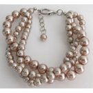 TB1138  Twisted Three Strand Bracelet Champagne Pearl Bridemsaid Jewelry