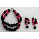 TB1121  Gorgeous Magenta Black Pearls Bracelet Earrings Set