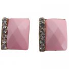 UER697  Blush Pink Rectangular Stud Earrings With Rhinestones Great Gift