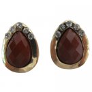 UER701 Teardrop Pear Shape Stud Earrings Brown Enamel With Rhinestone Earrings