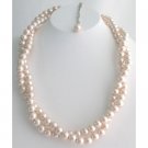 N1115 Baby Pink Wedding Necklace Twisted Double Strand Necklace