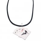 UNE162 Cards Pendant w/ Playing Cards Pendant in Black Chord