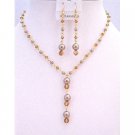 BRD878  Copper Swarovski Crystals Jewelry Set Pearls In Gold Plated Chain