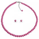 UNS078 Jewelry Maid Or Matron of Honor Hot Pink Pearls Necklace Stud Earrings