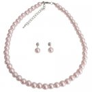 NS1380 Pink Pearl Wedding Necklace With Surgical Post Earrings