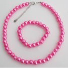 NS1425  Hot Pink Flower Girl Jewelry Set Pearl Necklace And Stretchable Bracelet