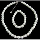 NS1427 White Pearls Rhinestone Flower Girl Wedding Bridesmaid Bridal Necklace Bracelet Set