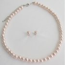NS1433 Pale Pink Lite Pink Blush Pink Pearl Necklace Stud Earrings Set