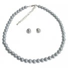 NS1370 Gray Pearl Swarovski Stud Earrings Single Strand Necklae