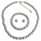 NS1392 Silver Pearl Wedding Jewelry Necklace Stud Earrings Stretchable Bracelet