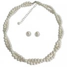NS1369 Ivory Pearl Necklace Graduation Prom Twisted Pearl Necklace Stud Earrings