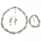 NS1391 Stunning Necklace Bracelet Earrings Ivory Champagne Pearl Two Strand Jewelry Se