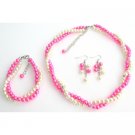 NS1414 Ivory Hot Pink Two Strand Twisted Bridal Complete Sets Special Occasion