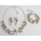 NS1422 Bridal Prom Wedding Ivory Champagne Necklace Earrings Bracelet Jewelry Set