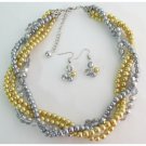 NS1328 Yellow Gray Pearls Twisted Necklace Earrings Wedding Bridesmaid Necklace Bridal Gift