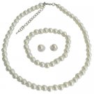 NS1396 Complete Wedding Statement Ivory Necklace Stud Earrings Stretchable Bracelet
