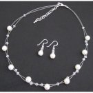 NS1437 Ivory Pearl Clear Crystals Floating Necklace Set