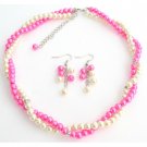 NS1413 Hot pink Ivory Bridesmaid Jewelry Set Necklace Earrings Set with Rhinestone Spacer
